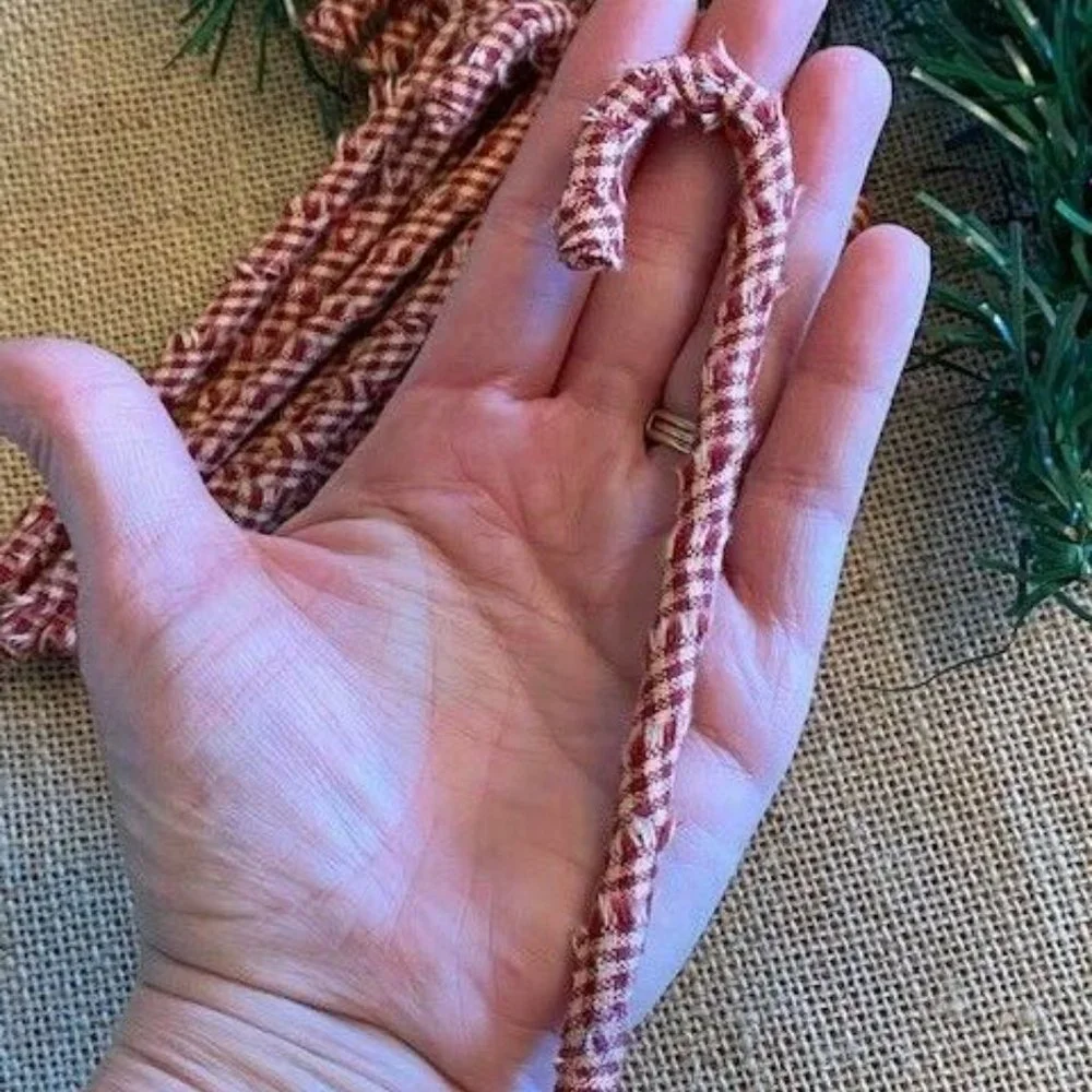 12 Primitive 6" BARN RED Fabric Candy Canes Christmas Ornaments farmhouse decor - Picture 4 of 6